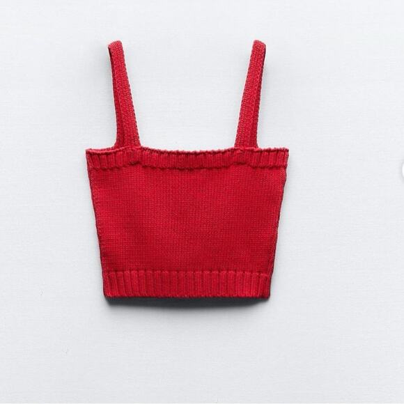 ZARA RED KNIT CROP TOP Size Extra Large XL - Picture 6 of 8